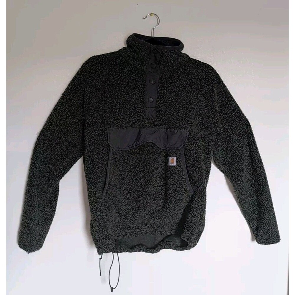 Carhartt Women's Sleeve Pullover Relaxed Fit Fleece Jacket Snap Green | Size M